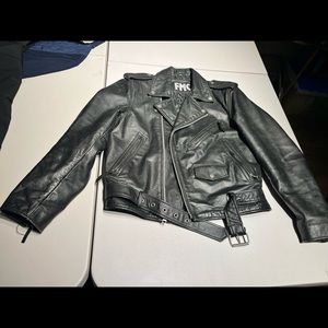 FMC First Manufacturing Co Filmore Black Leather Biker Motorcycle Jacket SZ 40